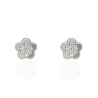 Pendiente flor multipiedra oro blanco 18Ktes