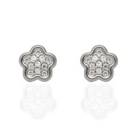 Pendientes Oro blanco 18Ktes flor 8mm circonitas