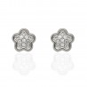Pendientes Oro blanco 18Ktes flor 8mm circonitas