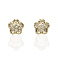 Pendientes Oro 18Ktes flor 8mm circonitas