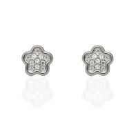 Pendientes bebé Oro blanco 18Ktes flor 6mm circonitas