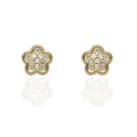 Pendientes bebé Oro 18Ktes flor 6mm circonitas
