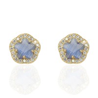 Pendientes flor oro 18K con circonitas y piedra azul