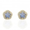 Pendientes flor oro 18K con circonitas y piedra azul