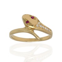 Anillo serpiente oro 18K con rubíes y circonitas