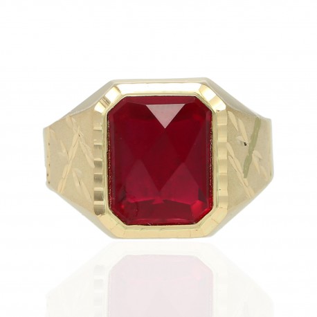 Sello caballero oro 18K rectangular piedra roja