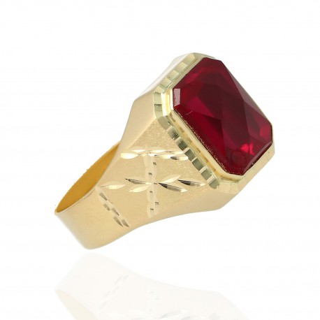 Sello caballero oro 18K rectangular piedra roja