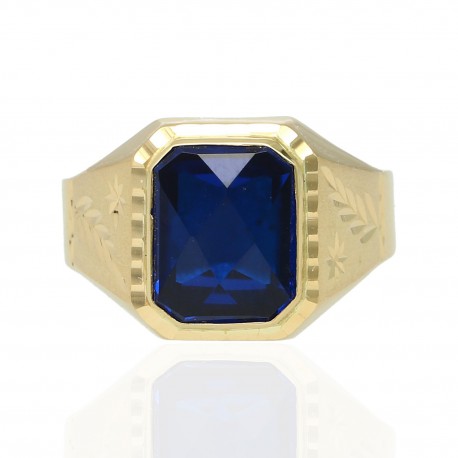 Sello caballero oro 18K rectangular piedra azul