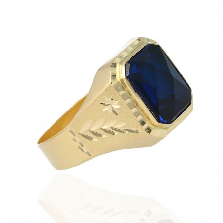 Sello caballero oro 18K rectangular piedra azul