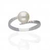 Anillo oro blanco 18Ktes con perla cultivada y circonitas