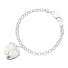Pulsera plata con colgante pies piedra rosa