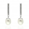 Pendientes articulados oro blanco 18k circonitas y perla cultivada