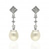 Pendientes ¨ASHLEY¨ oro blanco circonitas y perla cultivada