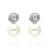 Pendientes Oro Blanco 18K circonitas y perla cultivada 