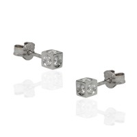 Pendientes cubos 4mm con circonitas oro 18K