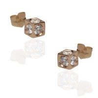 Pendientes cubos 6mm con circonitas oro 18K