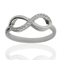 Anillo macizo en oro blanco de 18K con circonitas