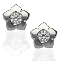 Pendientes oro blanco 18K flor con circonita
