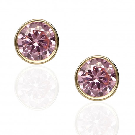 Pendientes redondos oro 18K circonita rosa