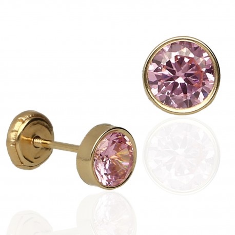 Pendientes redondos oro 18K circonita rosa