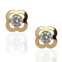 Pendientes oro 18K trebol circonita