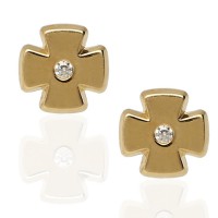 Pendientes cruz oro 18K circonita