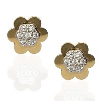 Pendientes oro 18K flor bicolor circonitas