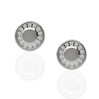 Pendiente redondo oro blanco 18K orla circonitas