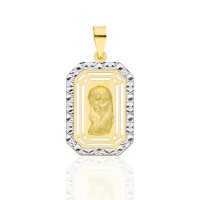 Medalla oro 18 Ktes bicolor cuadrada Virgen Niña