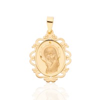 Medalla oro 18 Ktes Virgen Niña ovalada con cerco