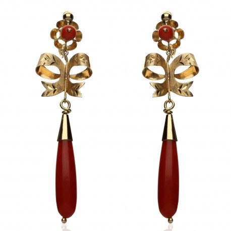 Pendientes coral ¨ROSARIO¨Oro 18K