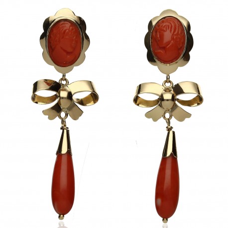 Pendientes coral ¨LOLA¨Oro 18K
