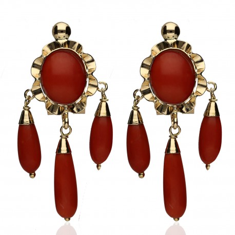 Pendientes coral ¨MANUELA¨Oro 18K
