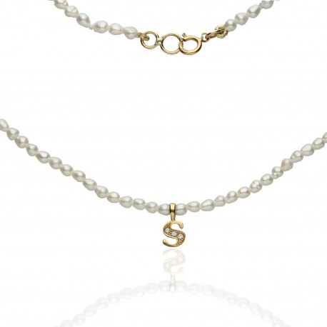 Collar perlas Letra Oro 18K