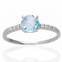 Anillo oro blanco 18Ktes con aguamarina y circonitas