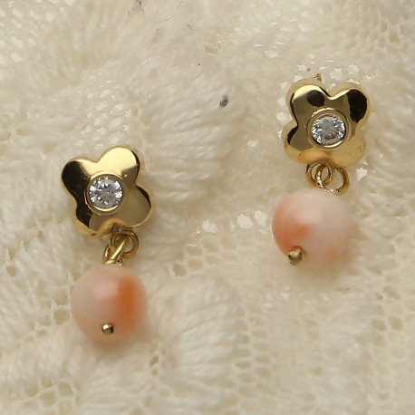 Pendientes ¨María¨Oro 18K y Coral natural