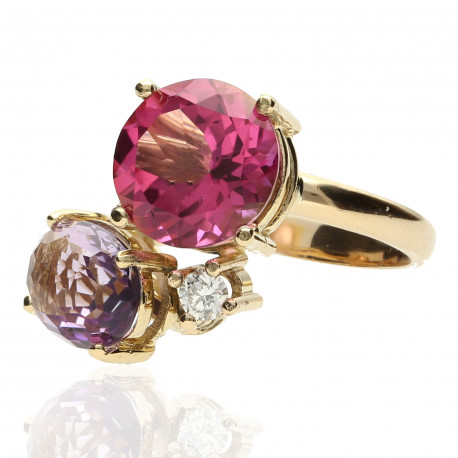 Anillo Oro 18K con diamante y piedras naturales