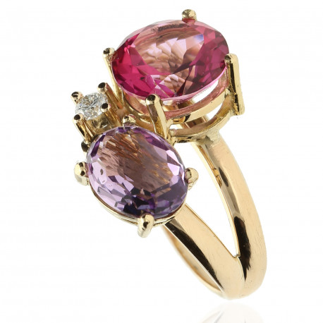 Anillo Oro 18K con diamante y piedras naturales