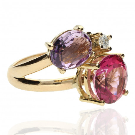 Anillo Oro 18K con diamante y piedras naturales