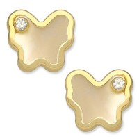 Pendiente mariposa oro 18K con nácar y circonita