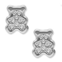 Pendientes de bebé oro blanco 18K osito multipiedra