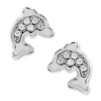 Pendientes de bebé oro blanco 18K delfín multipiedra