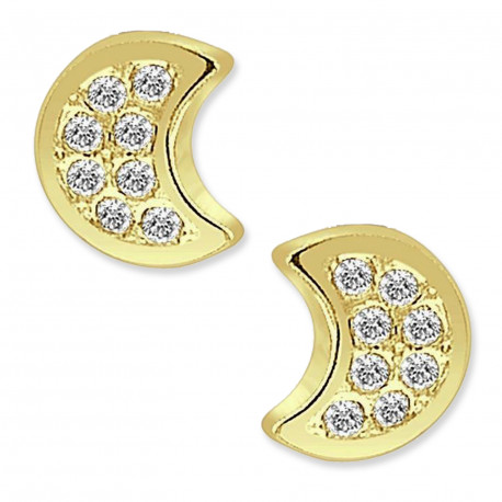Pendientes luna oro 18K con circonitas