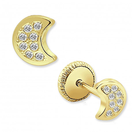 Pendientes luna oro 18K con circonitas