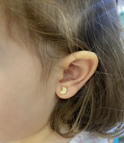 Pendientes luna oro 18K con circonitas