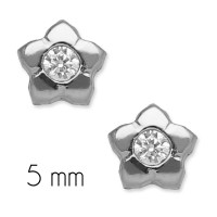 Pendientes bebé Oro blanco 18K flor con circonita