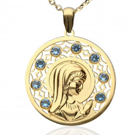Medalla Oro 18Ktes Virgen Niña azul