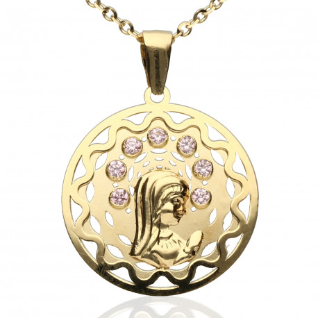 Medalla Oro 18Ktes Virgen Niña rosa