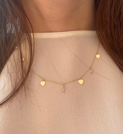 Gargantilla Corazones rosas Oro 18K 