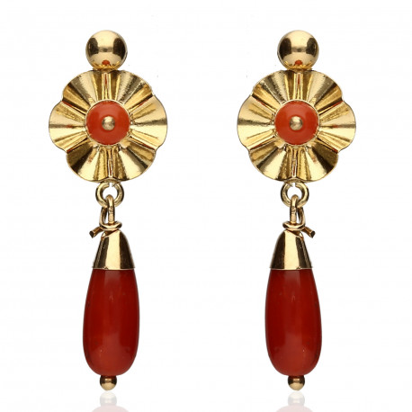 Pendientes ¨Lolita¨Oro 18K y Coral natural